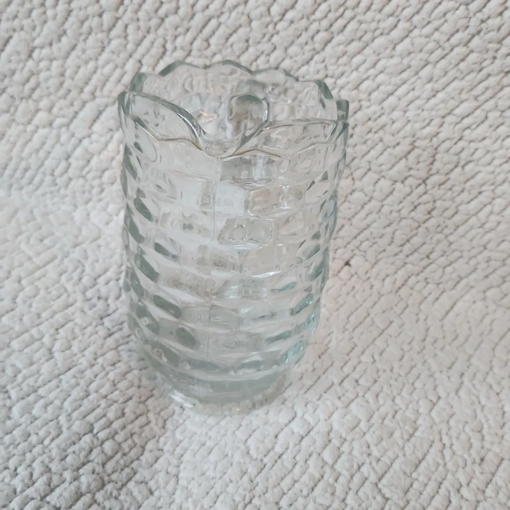 Vintage 70's chevron etched clear glass serving pitcher